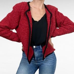 VINTAGE | 1980’s Bryn Connelly Red Black Contrast Wool Blend Sweater Jacket
